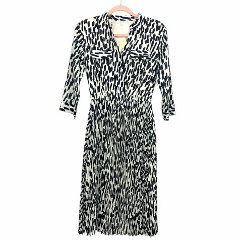 Jade Melody Tam Black and Cream Print Pleated Dress NWT- Size XL