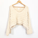Dee Elly Fuzz Striped Crop Sweater with Bell Sleeve- Size S