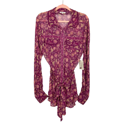 Tularosa Plum Floral Sheer Button Up Belted Blouse NWT- Size M (sold out online)