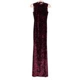 Banjul Wine Velvet Mock Button Neck with Open Back Floor Length Dress- Size S