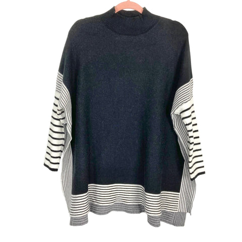 Chicwish Black/White Mock Neck Dolman Sleeve Side Slit Cape Sweater Pullover- Size ~M (see notes)