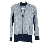 Lululemon Grey Heathered/Black Ribbed Zip Up Hoodie With Thumb Holes & Neck Detail- Size ~S (See Notes)