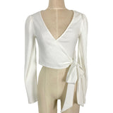 Majorelle White Ribbed Wrap Top- Size S
