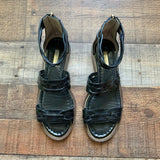 Louise Et Cie Black Ankle Wrap Zip Up Sandals- Size 7.5