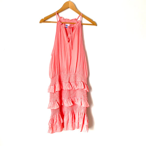 Pink Lily Peach Smocked Ruffle Silky Halter Dress- Size M