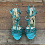 Beauty Heel Turquoise Glitter Strap Platform Stilettos- Size 8.5 (LIKE NEW)