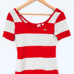 Lacoste L!VE Red/Grey Striped T Shirt Dress- Size XS