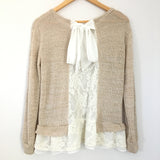 Clu + Willoughby Anthropologie Open Knit Back Bow Lace Sweater- Size S