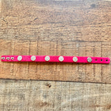 Rustic Cuff Fuchsia Fur Genuine Leather Adjustable Strap Bracelet with Silver Cross Medallions