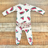 Spearmint Love Beige Watermelon Ruffle Zip Up Footie Outfit- Size 0-3M