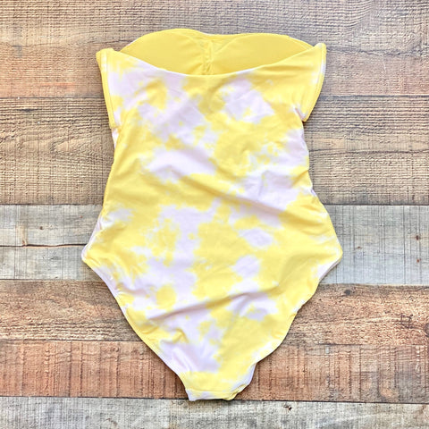 Aerie White and Yellow Tie-Dye Front Tie Cutout Strapless Padded One Piece- Size M