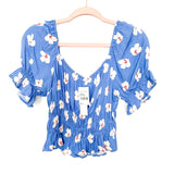 All In Favor Blue Floral Smocked Off The Shoulder Top (NWT)- Size S