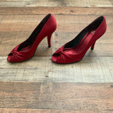 Pre-Owned Stuart Weitzman Red Peep Toe Stilettos- Size 6.5 (see notes)