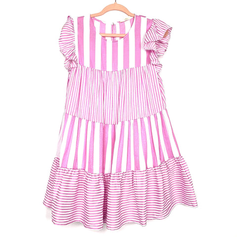 Entro White/Light Pink Striped Ruffle Shoulder Dress NWT- Size S