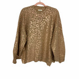 And The Why Tan/Gold Metallic Animal Print Bubble Sleeve Sweater NWT- Size S/M