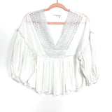 Free The Roses White Swiss Dot Crochet Balloon Sleeve Blouse- Size XS