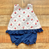 No Brand White/Navy/Red Sailboat Top with Back Tie and Navy Bloomers Set-Size 12M (see notes)