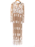 Forever 21 Nude Maxi Dress with White Embroidered Lace- Size S