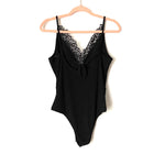 Topshop Black Lace Ribbed Bodysuit- Size 12