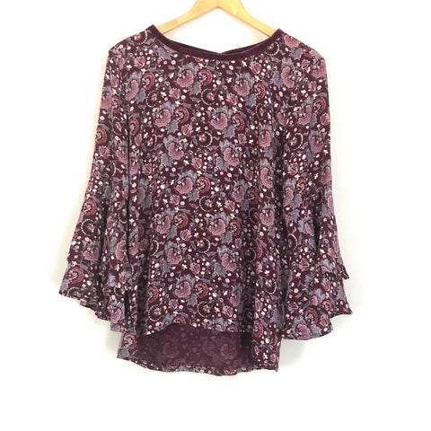 LOFT Purple Paisley Ruffle Sleeve- Size S