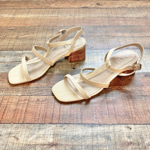 ABLE Natural Raffia Block Heel Sandals- Size 9 (LIKE NEW)