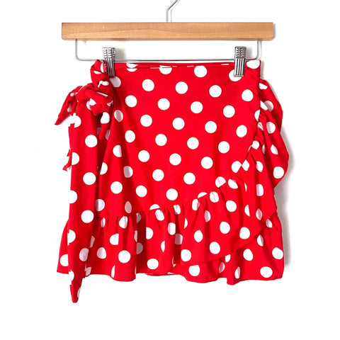 ChinFin Red and White Polka Dot Beach Wrap Skirt- Size XS/S/M