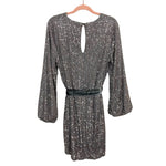 Vici Pewter Sequin with Velvet Tie Belt Dress- Size XL