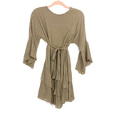 No Brand Tan Belted Ruffle Dress- Size L