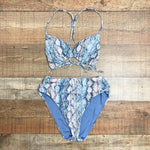 Isabella Rose Blue Snakeskin Pattern with Elastic Cinched Sides Bikini Bottoms- Size M (we have matching top)