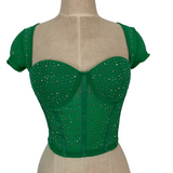 Top Chic Green Studded Sheer Crop Top- Size M