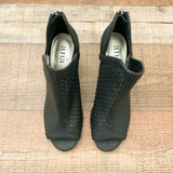 Anna Black Perforated Peep Toe Zip Back Bootie- Size 6.5 Like New
