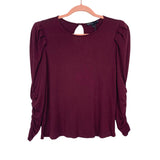 Gibson Look Burgundy Puff Sleeve Key Hole Back Top NWT- Size XXS