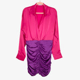 Vestique Magenta/Purple Satin Color Block Cinched My Own Muse Mini Dress- Size L