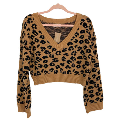 Vestique Caramel/Black V-Neck Cropped Sweater NWT- Size S