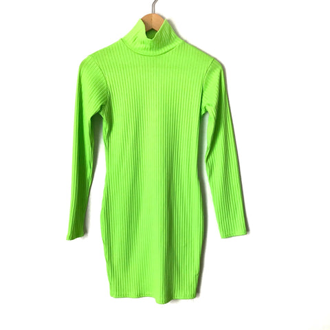 Pretty Little Thing Neon Green Mock Neck Dress- Size 8