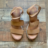 Dream Paris Camel Elastic Ankle Wrap Cork Platform Sandal- Size 7.5