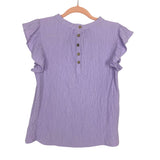 THML Purple Flutter Sleeve Back Button Top NWT- Size XS