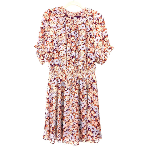 Madewell Maroon/Purple/Orange Floral Print Ruched Waist/Neck Back Loop Closure- Size XL