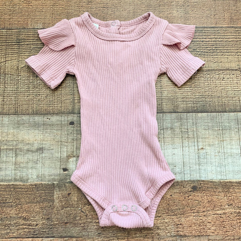 No Brand Mauve Ribbed Ruffle Tiered Sleeve Onesie- Size ~0-3M (see notes)