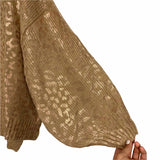 And The Why Tan/Gold Metallic Animal Print Bubble Sleeve Sweater NWT- Size S/M