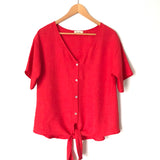 Les Amis Red Button Up Tie Front Blouse- Size S