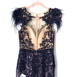 Mac Duggal Black High Neck Feather Embellished Cap Sleeve Mermaid Gown NWT- Size 4