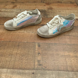 Dolce Vita Silver Iridescent Zaga Mix Media Patch Leather Sneakers- Size 7.5