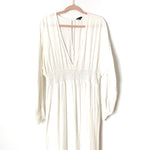 Amaryllis White Plunge Neckline Smocked Waist Maxi- Size XL (out of stock online)