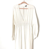 Amaryllis White Plunge Neckline Smocked Waist Maxi- Size XL (out of stock online)