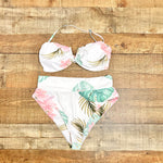 Infamous Swim White Palm Print Bandeau Tie Back Bikini Top- Size XL (see notes, we have matching bottoms)