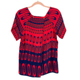 Britt Ryan Red/Navy Pattern with Split Back and Gold Button Detail Top- Size M