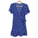 No Brand Blue Floral Wrap Dress- Size S