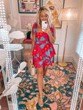 Show Me Your Mumu Red/Pink/Turquoise Smocked Back Tie Strap Dress- Size S