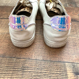 Dolce Vita White Laura Leopard Calf Hair Toe, Yellow Accents, Iridescent Heel Tab Sneakers- Size 7